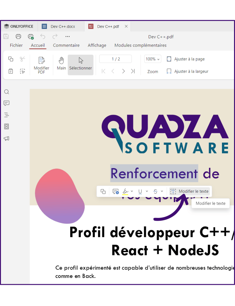 Qoffice - onglets et pdf modifiables