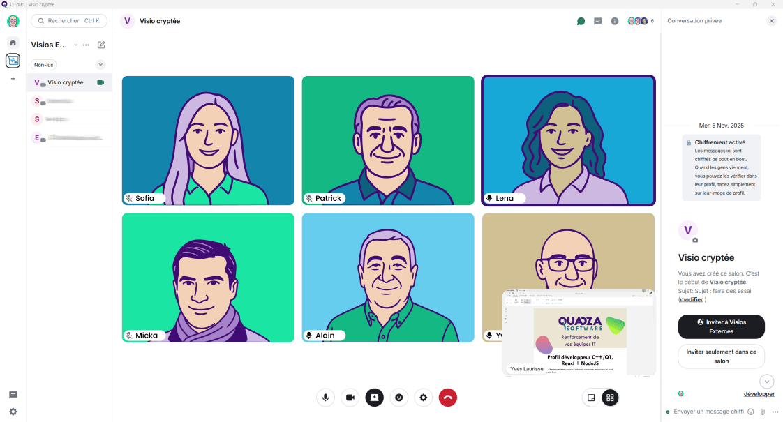 Quadza Talk : visio avec 6 personnes et partage d'écran